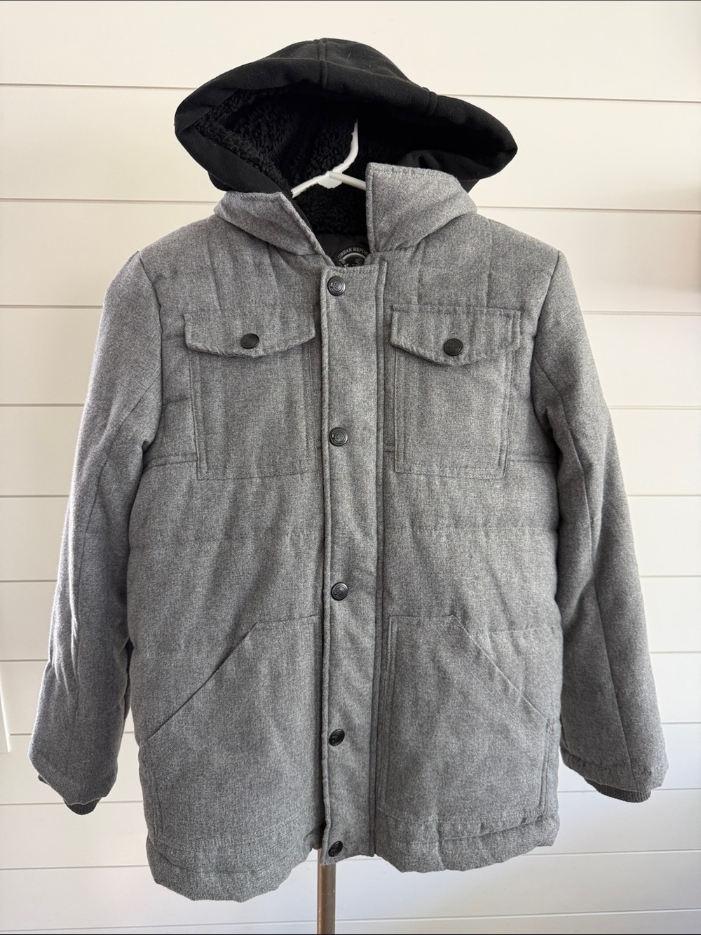 Urban Republic Gray Hooded Puffer Jacket with Black Lining